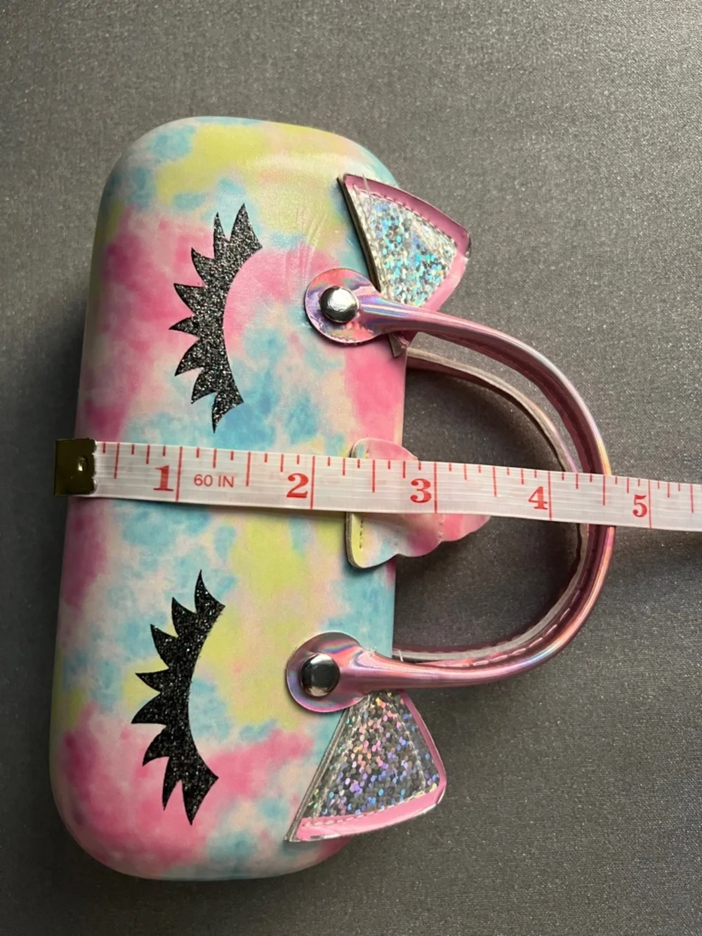 Unicorn Pastel Tie-Dye Glitter Eyelashes Ears Top-Handle Sunglasses 6” Case